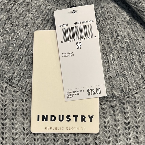 Industry Republic Women's SP Gray Heather Mock Neck Cable Knit Puffed Sleeves - Picture 7 of 11